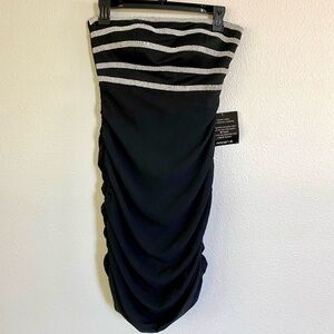 Arden B Strapless Black Dress with Sparkling Silver Details